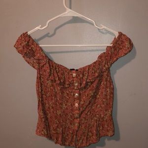 Off the shoulder button down slightly cropped